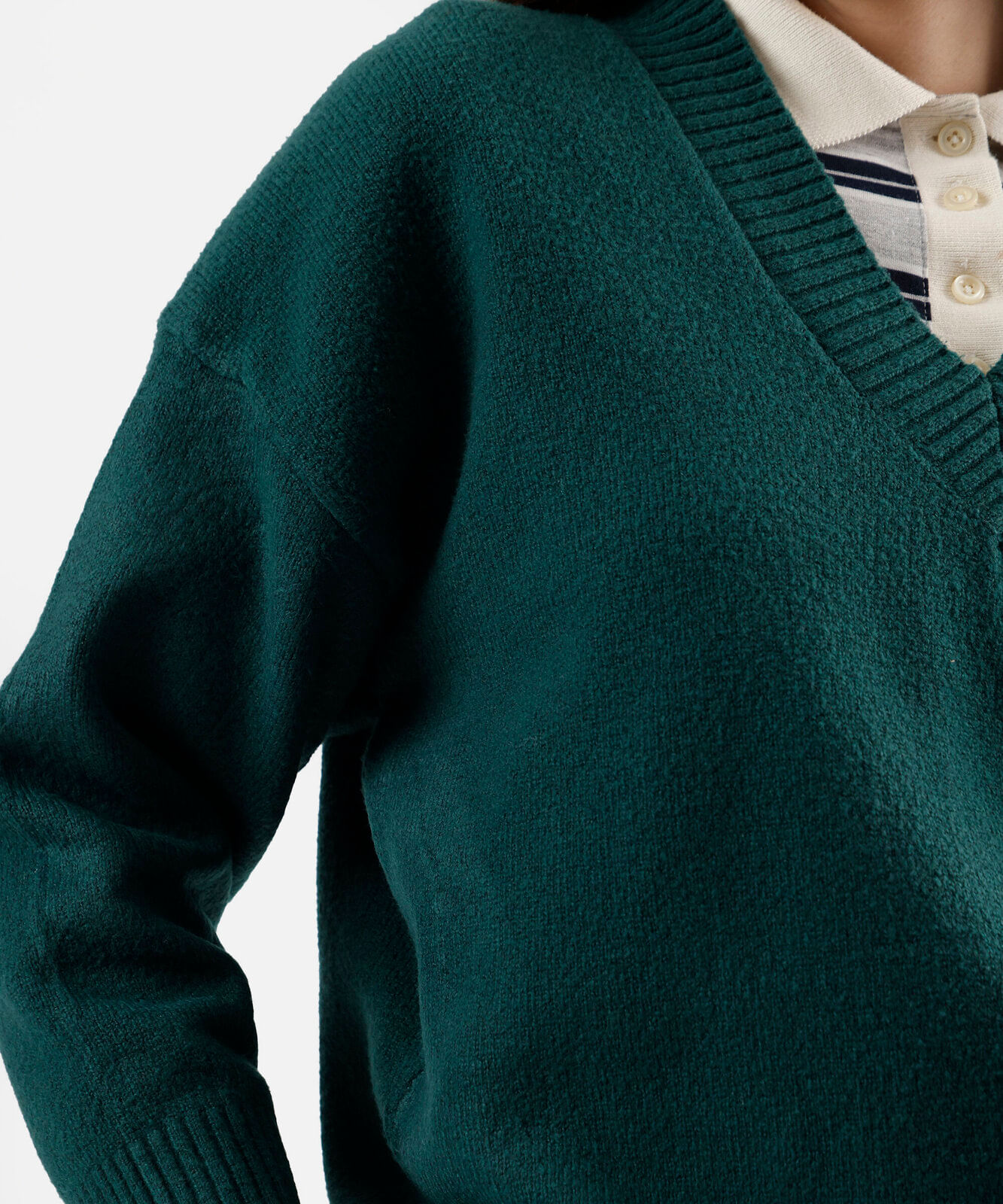 suéter feminino de tricot gola v verde