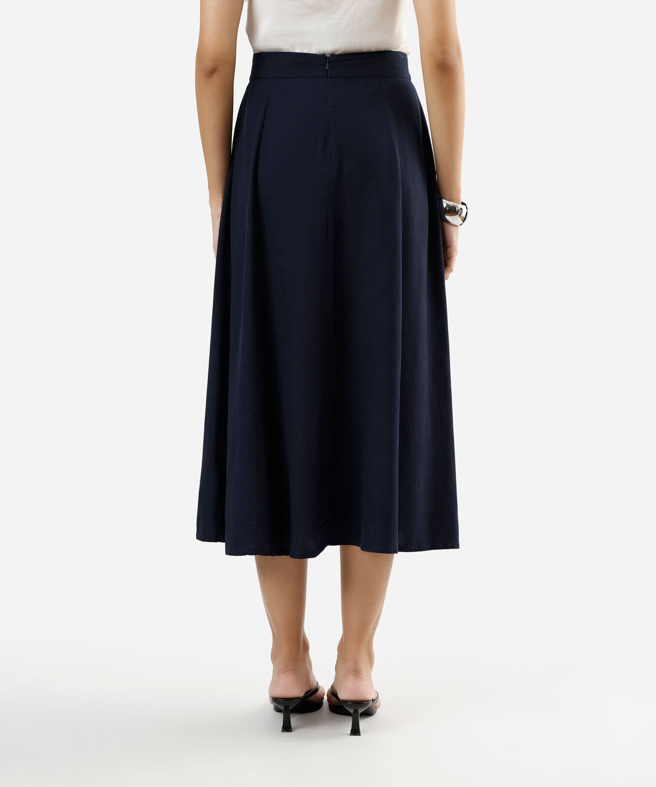 saia midi feminina com linho azul