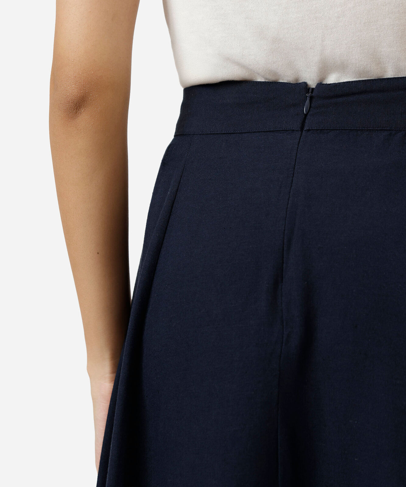 saia midi feminina com linho azul