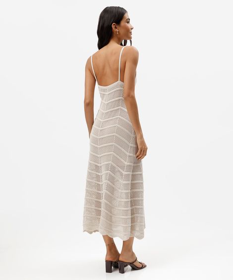 vestido midi feminino de tricot decote v texturizado bege