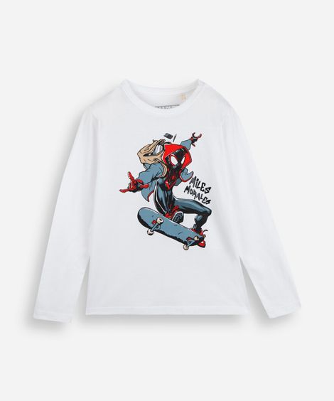 camiseta infantil algodão manga longa homem aranha off white
