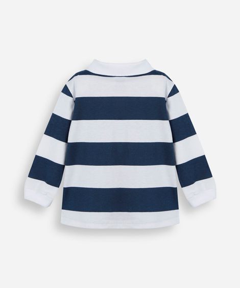 polo infantil de algodão manga longa listrada azul