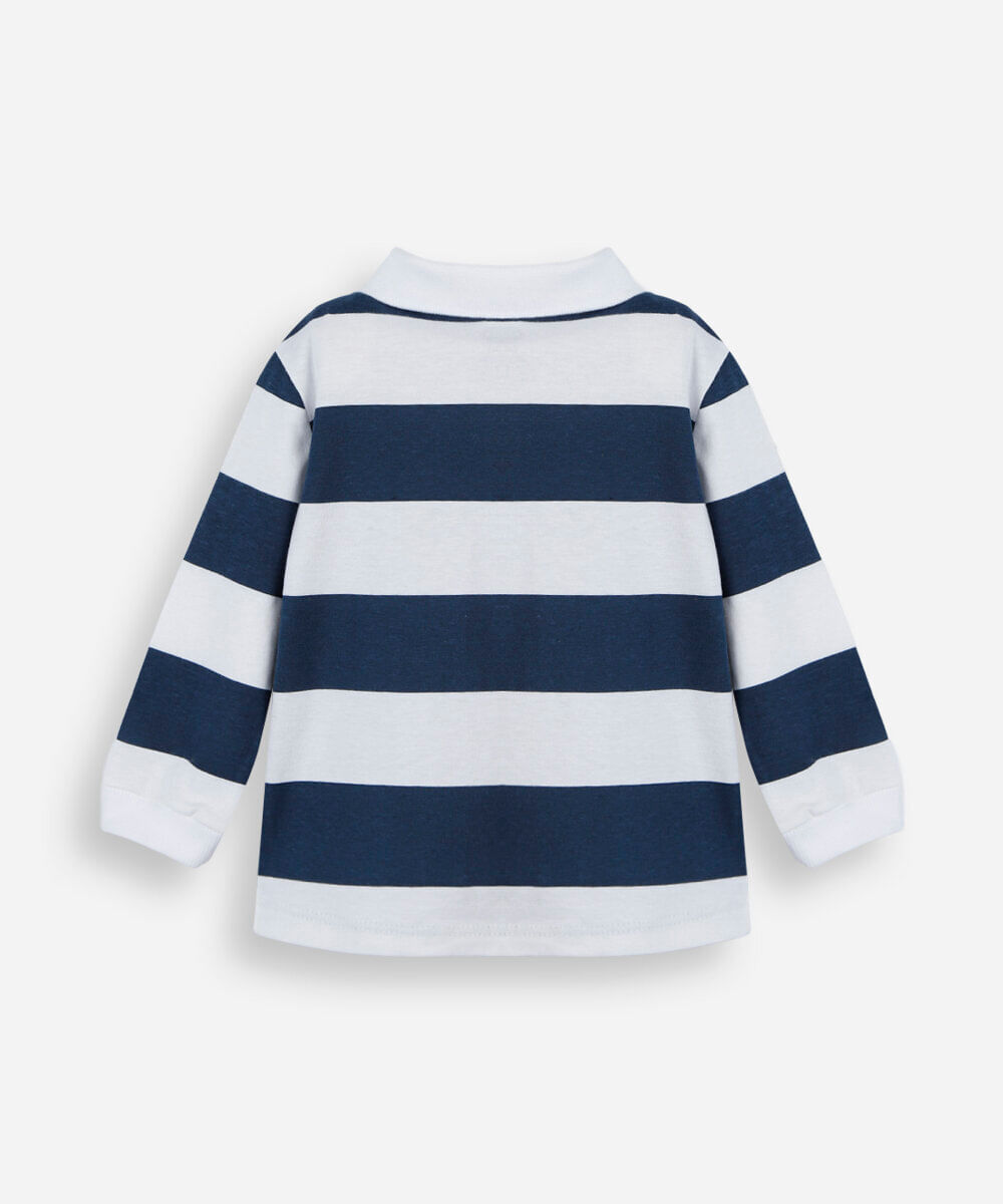 polo infantil de algodão manga longa listrada azul