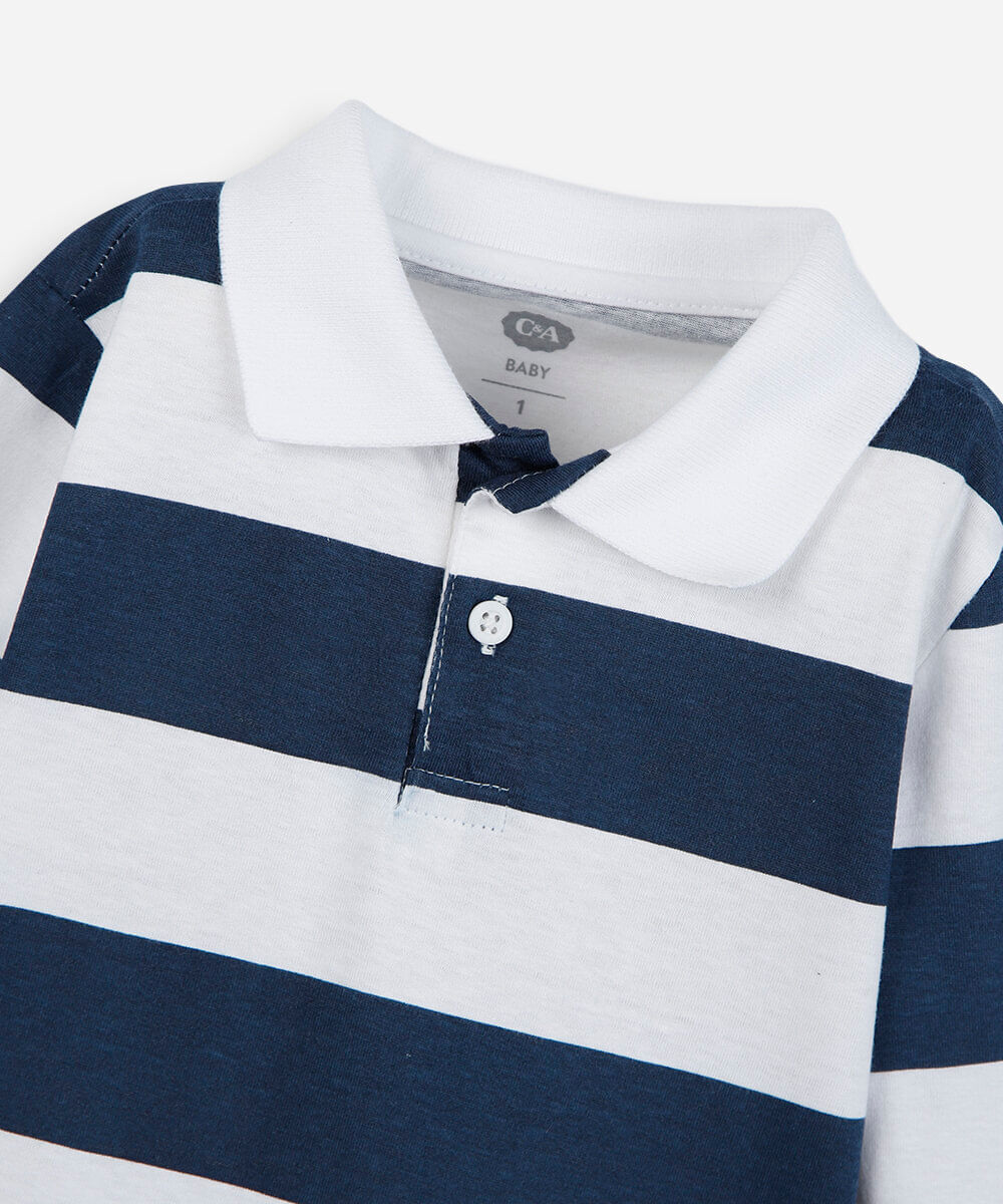 polo infantil de algodão manga longa listrada azul