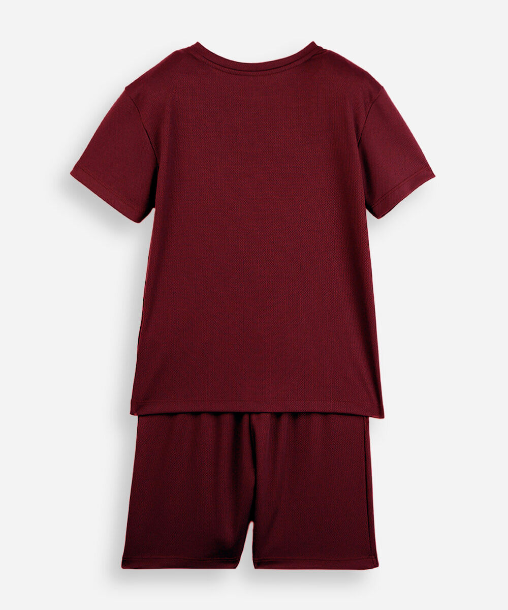 conjunto curto infantil com recorte vermelho