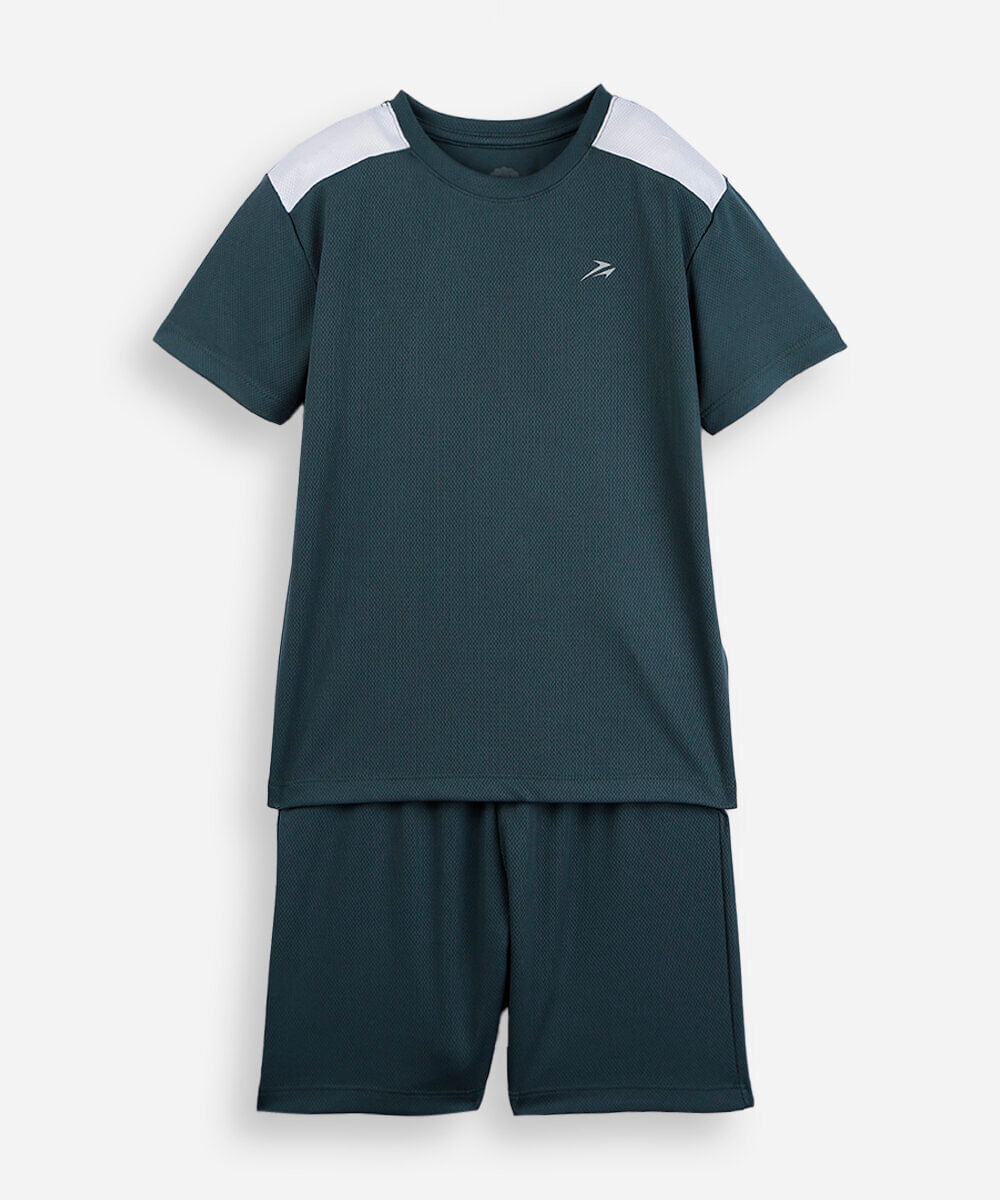 conjunto curto infantil com recorte verde