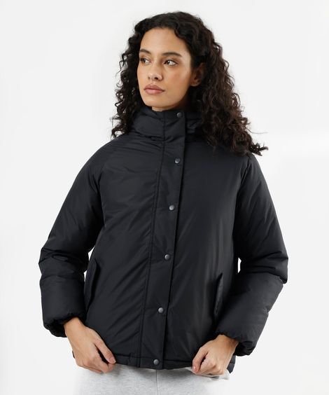 jaqueta puffer feminina com capuz preta