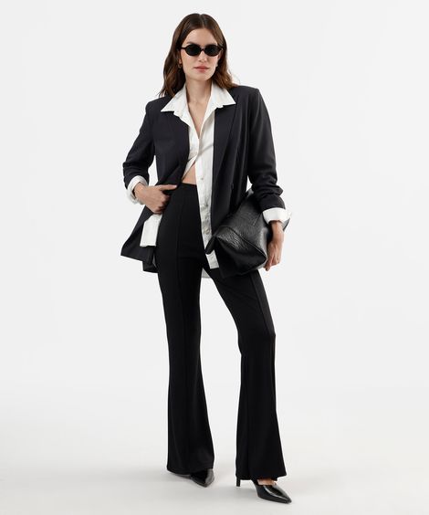 calça flare feminina com viscose e nervuras preta