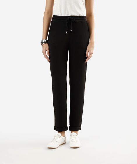 calça reta feminina cós elástico preta