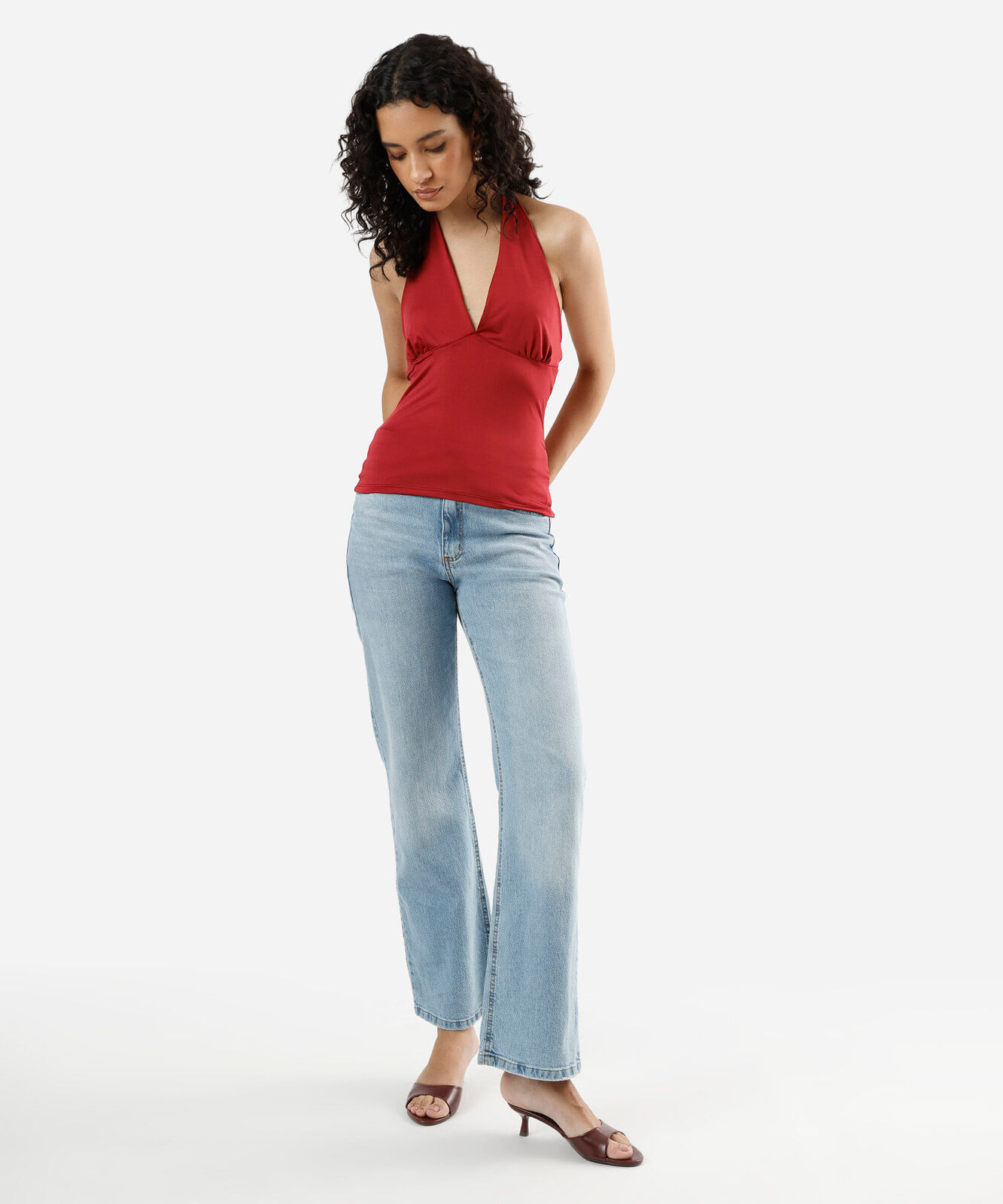 blusa frente única feminina com franzido vermelha