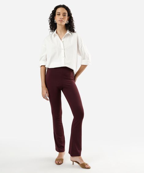 calça flare feminina com viscose cós elástico vinho