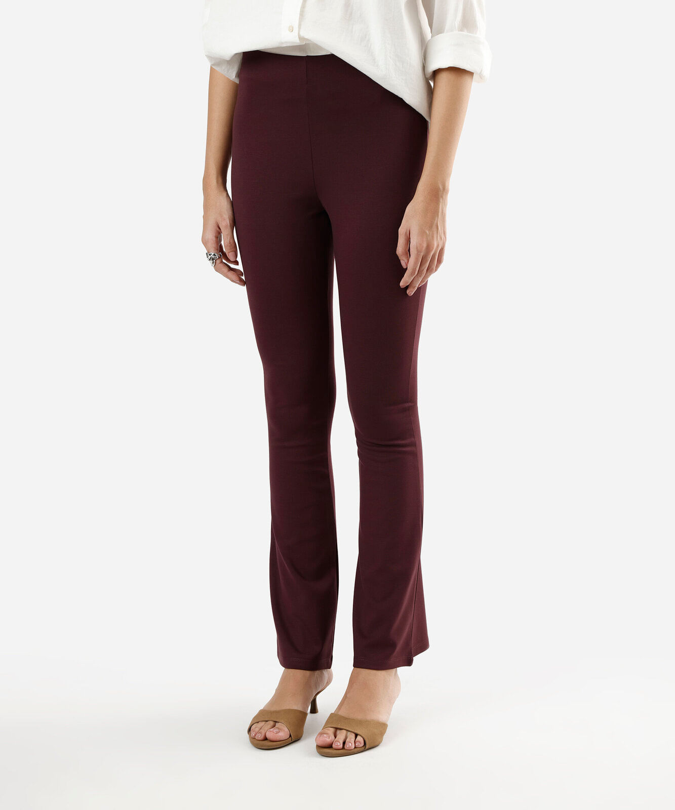 calça flare feminina com viscose cós elástico vinho