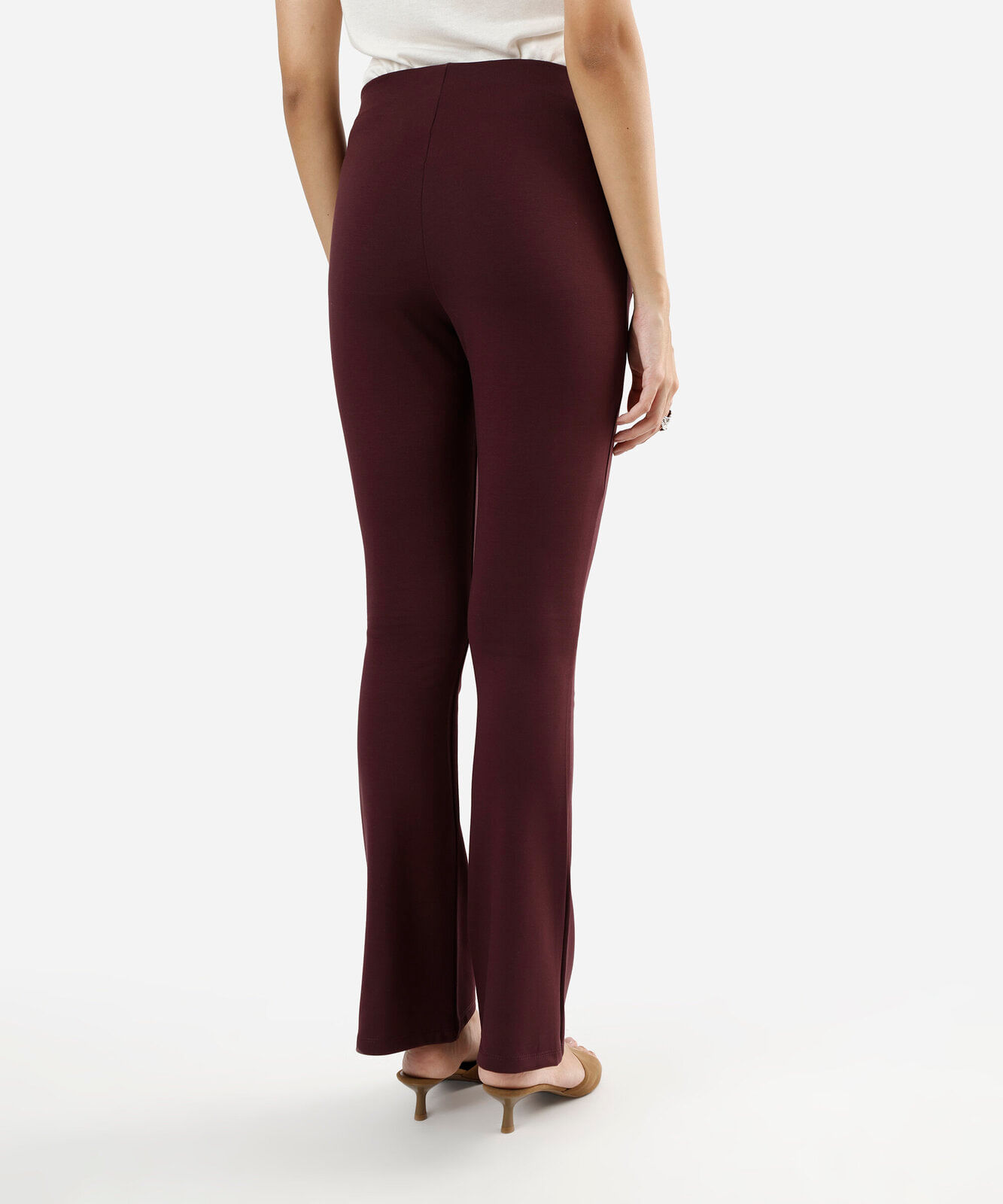 calça flare feminina com viscose cós elástico vinho