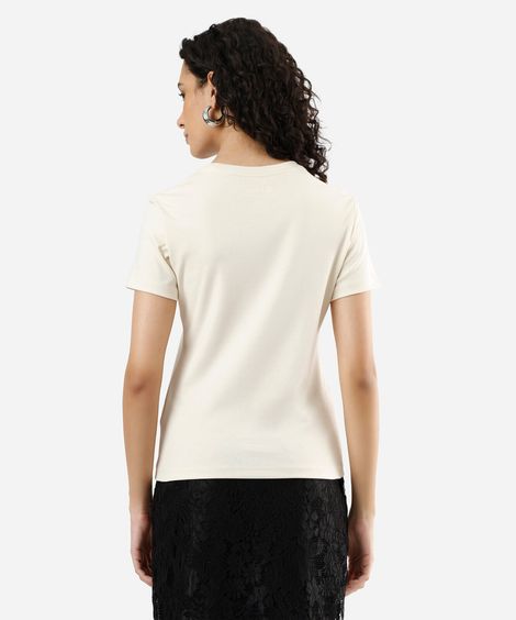 camiseta slim feminina de algodão peruano manga curta bege