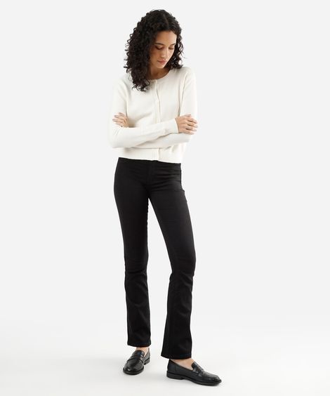 calça boot cut feminina de sarja cintura alta sawary preta