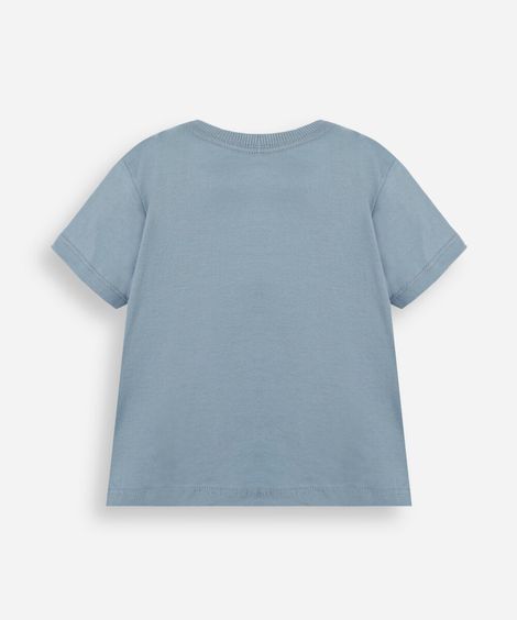 camiseta infantil de algodão manga curta com bolso estampada azul