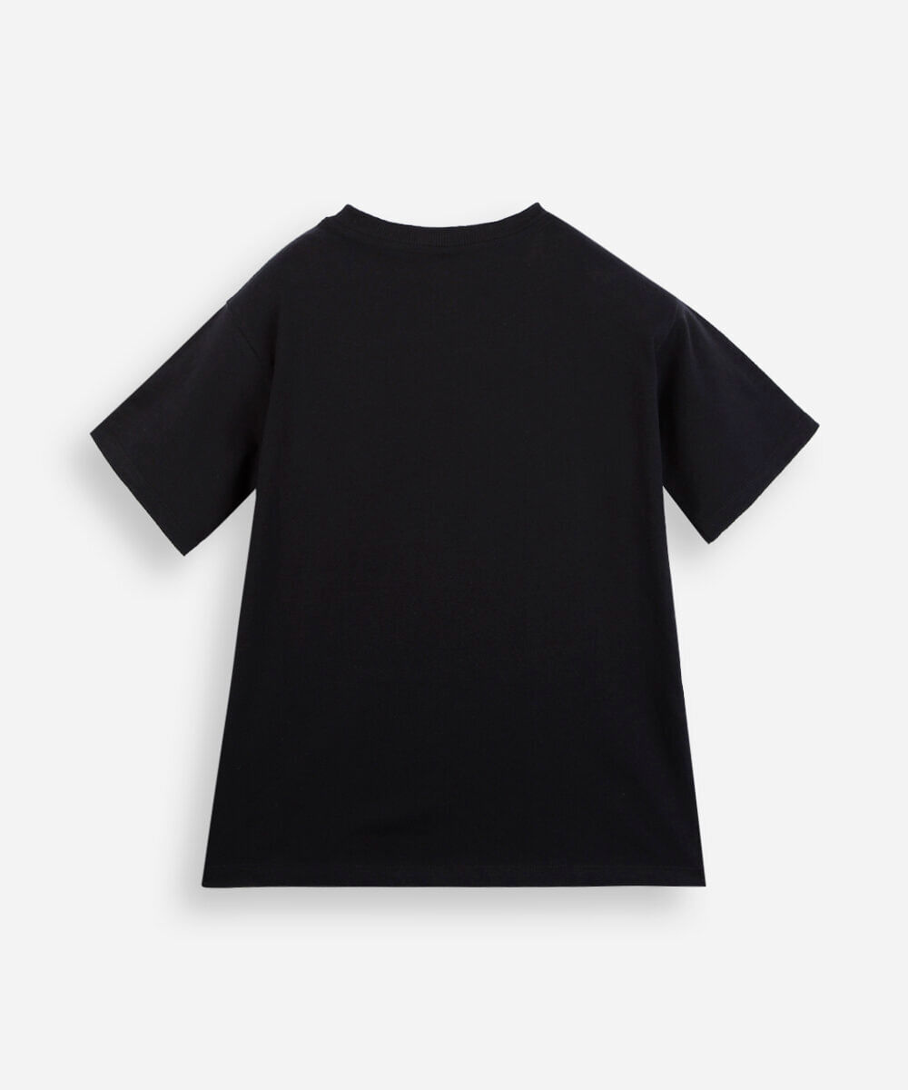 camiseta juvenil de algodão gola v manga curta estampada preta