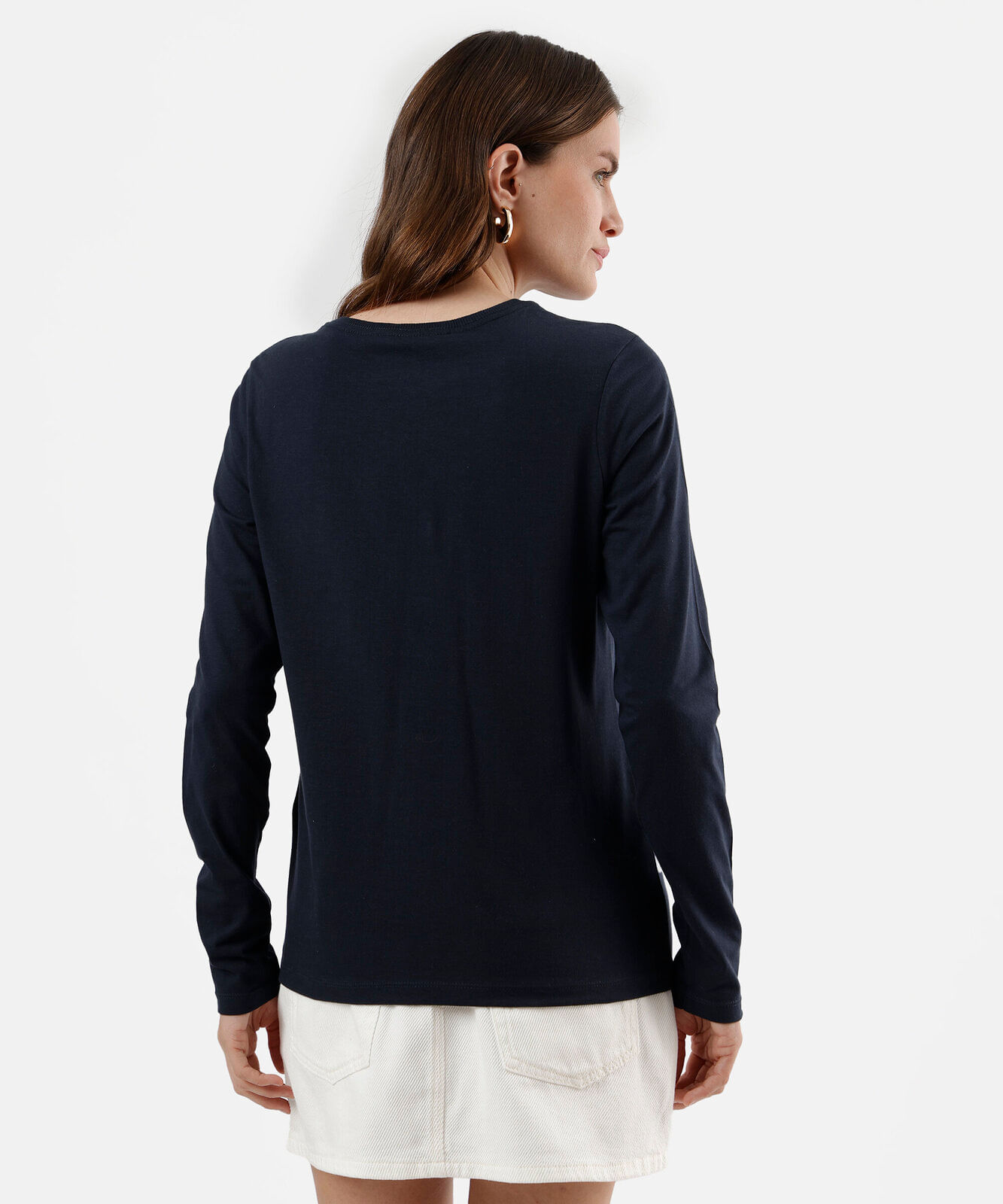 camiseta feminina de algodão com bolso manga longa azul