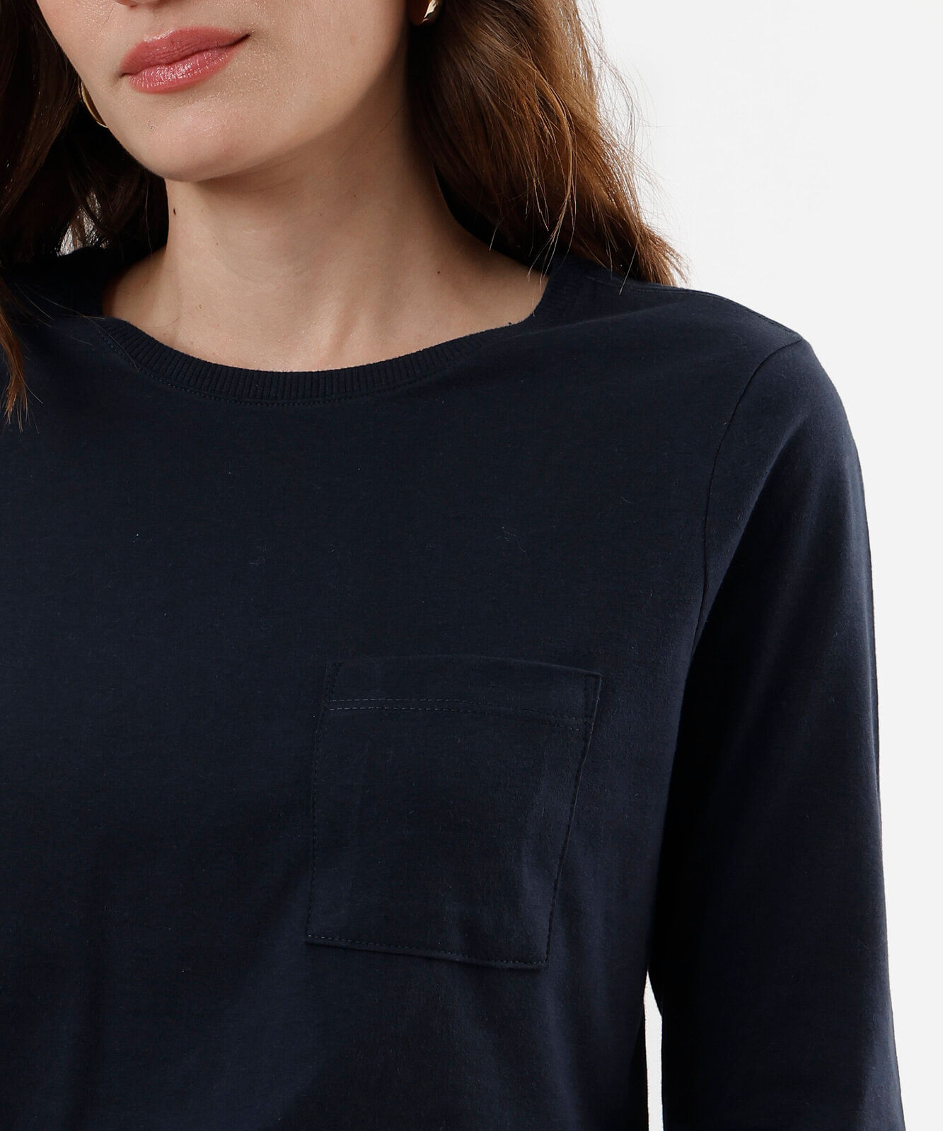 camiseta feminina de algodão com bolso manga longa azul