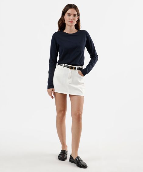 minissaia feminina de sarja cintura média off white