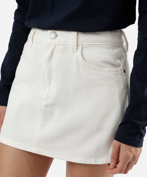 minissaia feminina de sarja cintura média off white