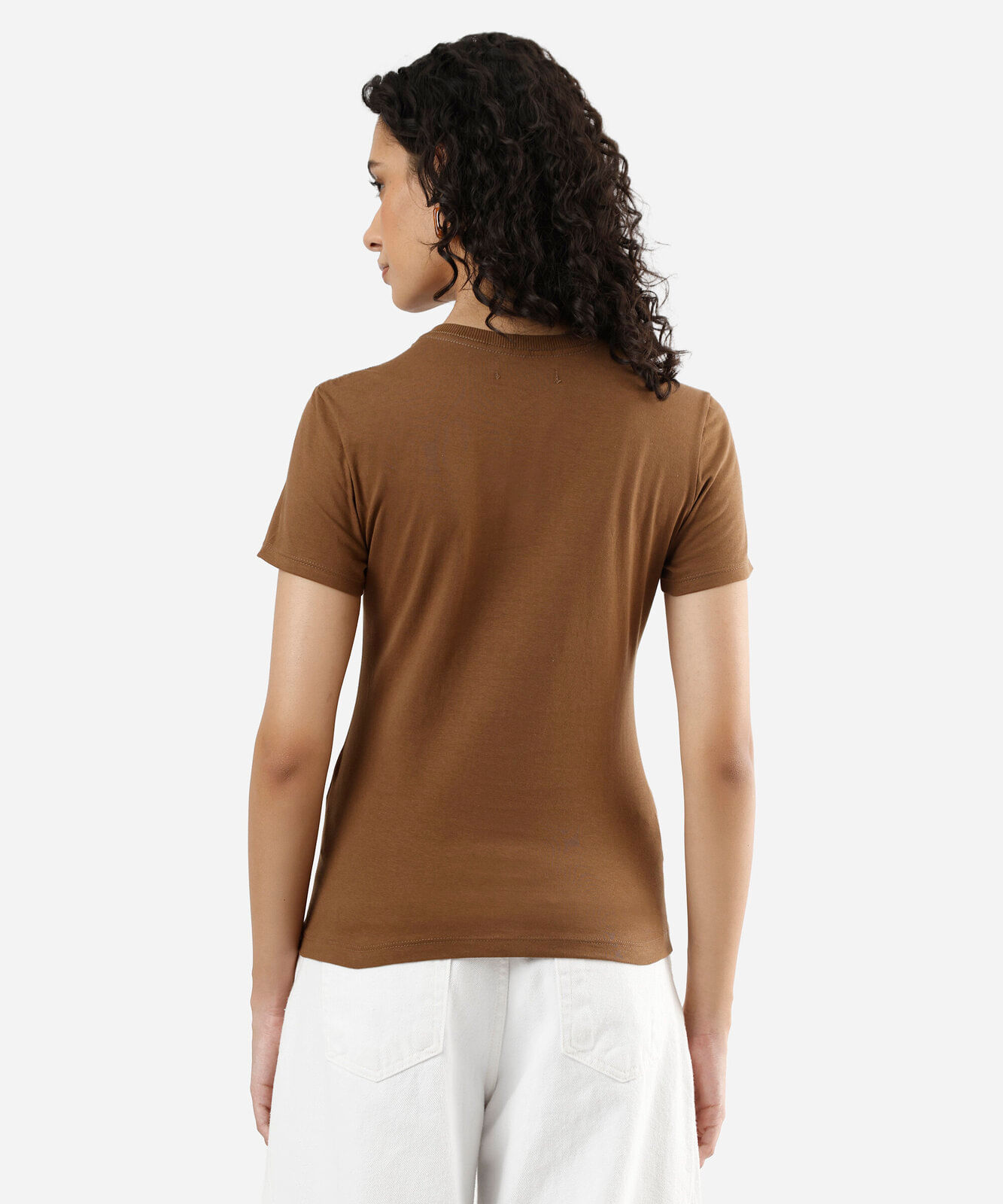camiseta feminina de algodão manga curta estampada marrom