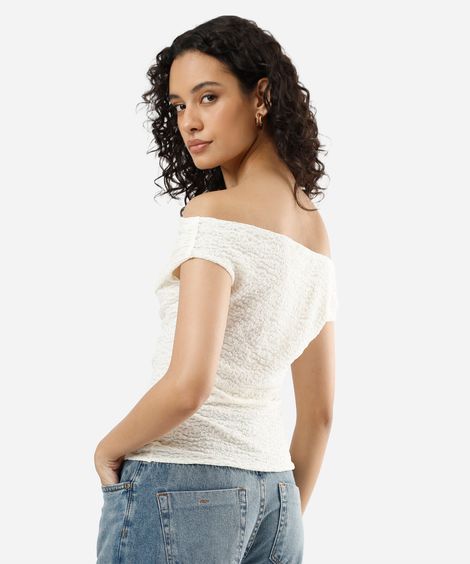 blusa ombro a ombro feminina texturizada off white