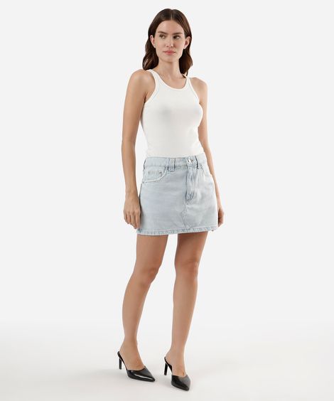 saia curta feminino jeans cintura média azul