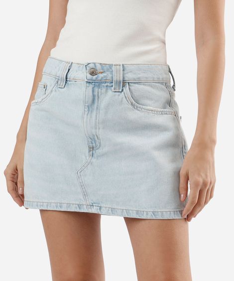 saia curta feminino jeans cintura média azul