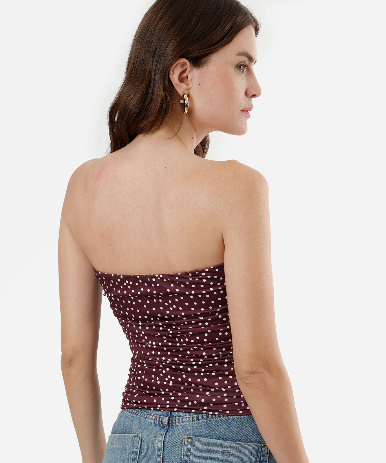 blusa sem alça feminina poá franzida vinho