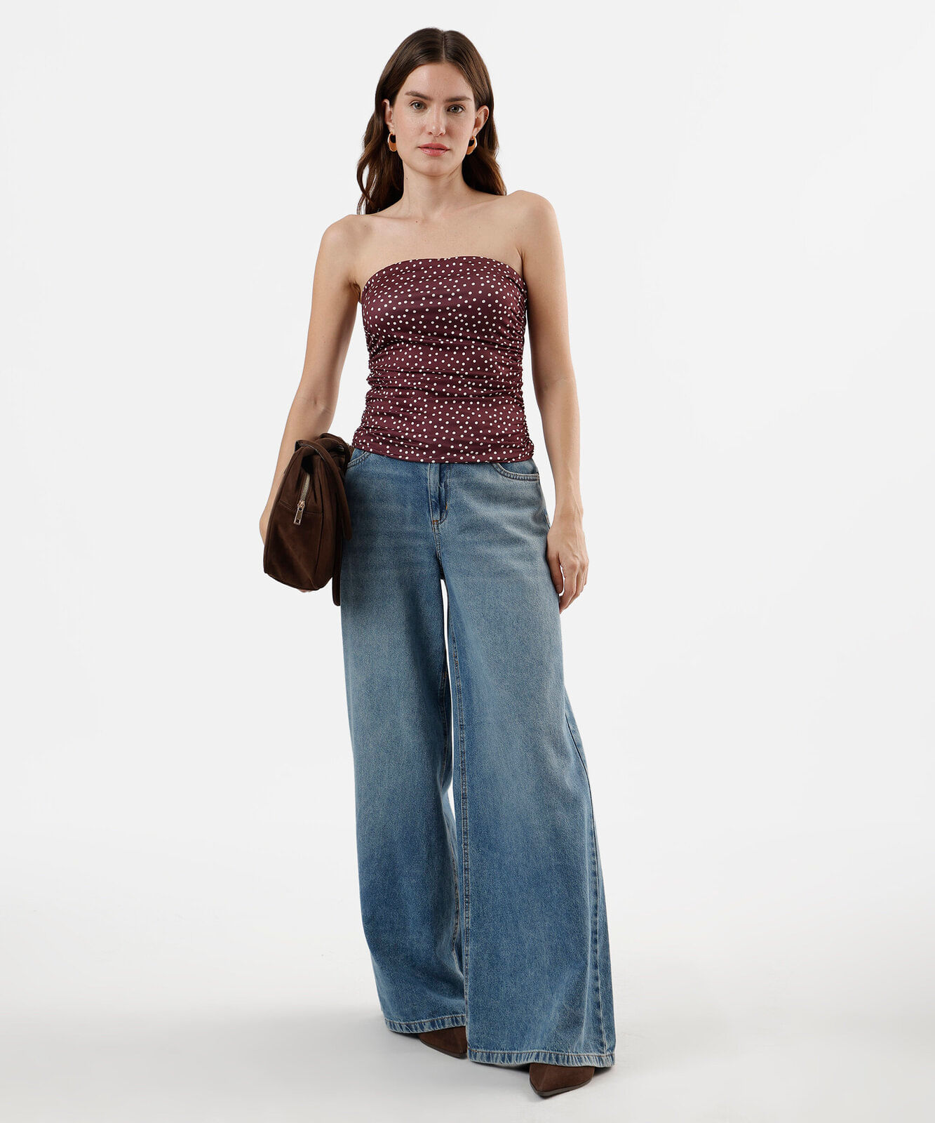 blusa sem alça feminina poá franzida vinho