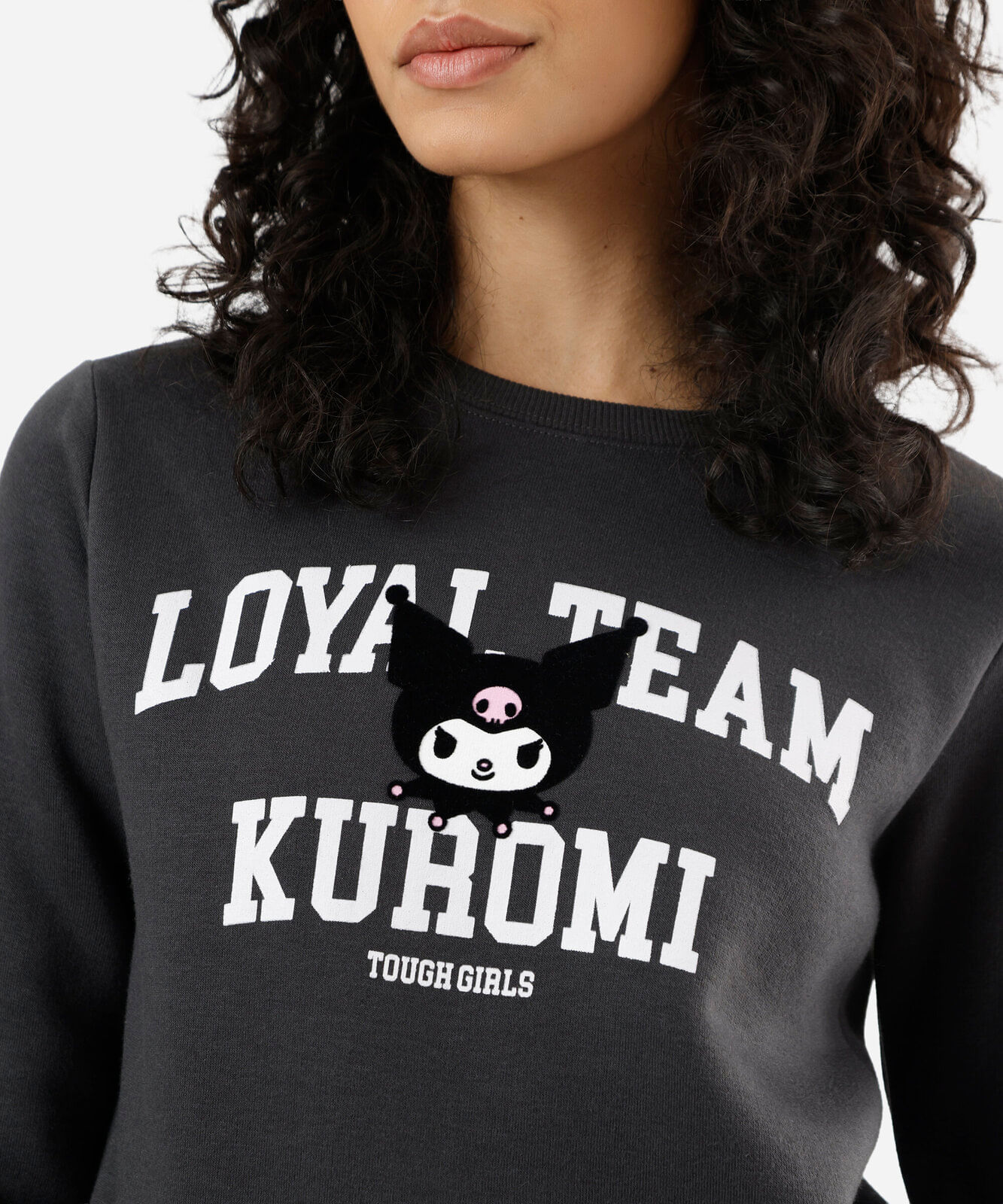 blusão feminino de moletom kuromi cinza
