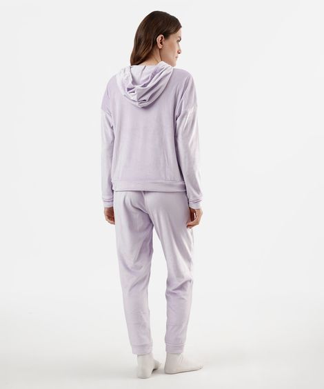 pijama longo feminino com capuz stitch lilás