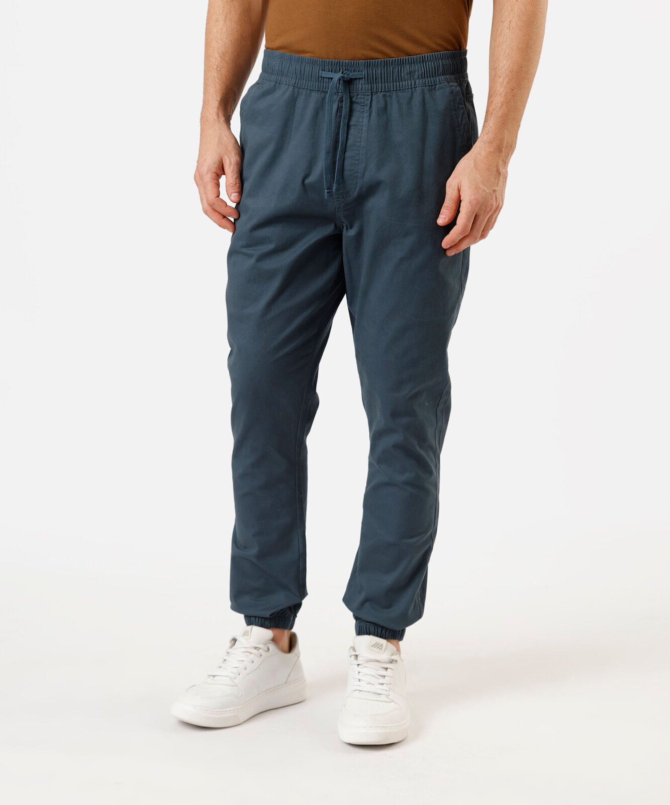 calça jogger masculina de sarja cós elástico azul