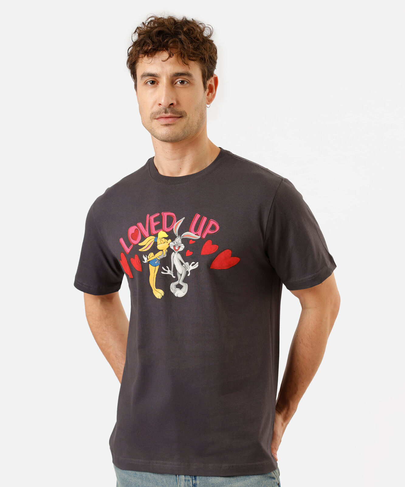 camiseta masculina de algodão manga curta looney tunes cinza