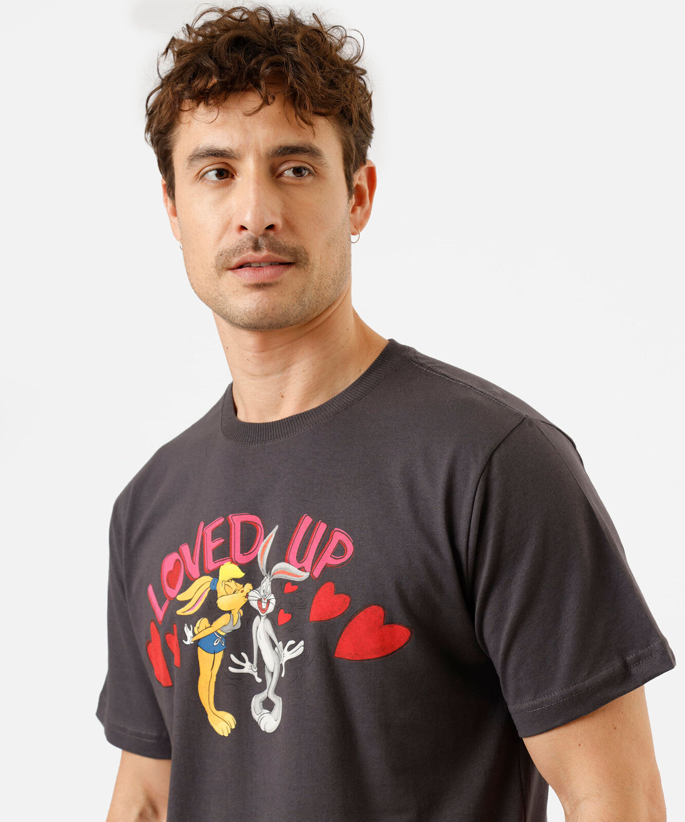 camiseta masculina de algodão manga curta looney tunes cinza