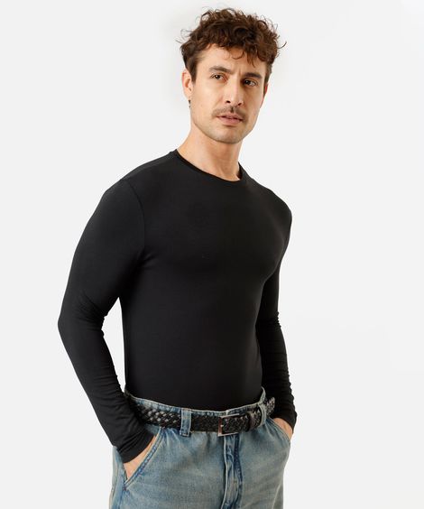 camiseta slim fit masculina manga longa airtech preta