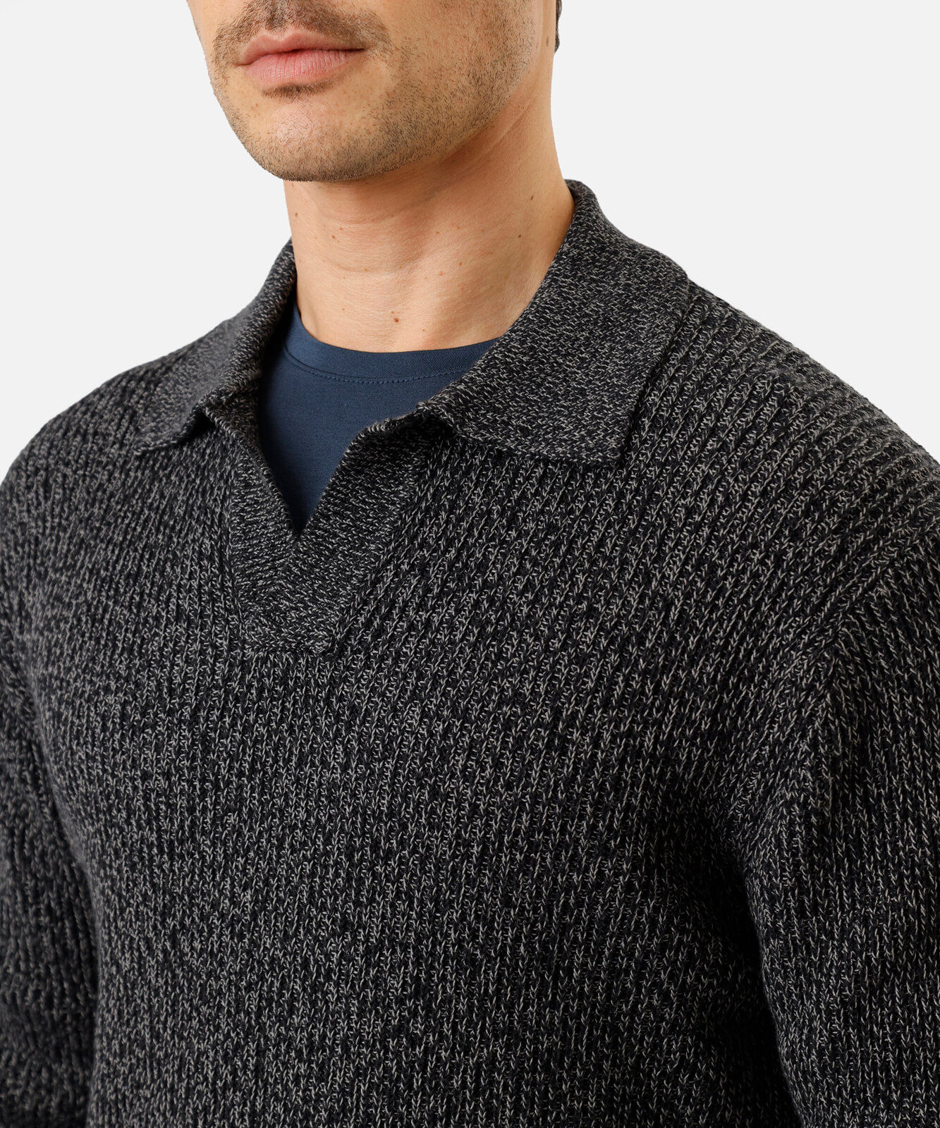suéter polo masculino de tricot azul