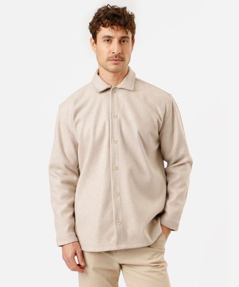 camisa overshirt masculina manga longa texturizada bege