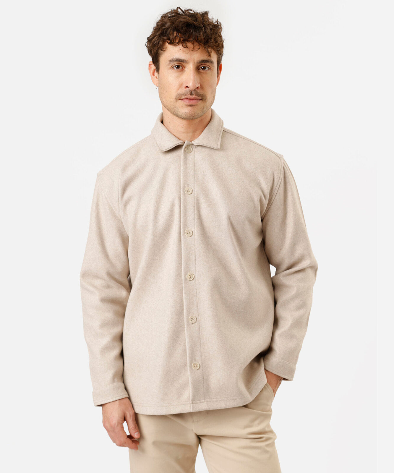 camisa overshirt masculina manga longa texturizada bege