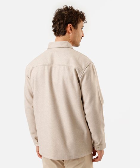 camisa overshirt masculina manga longa texturizada bege