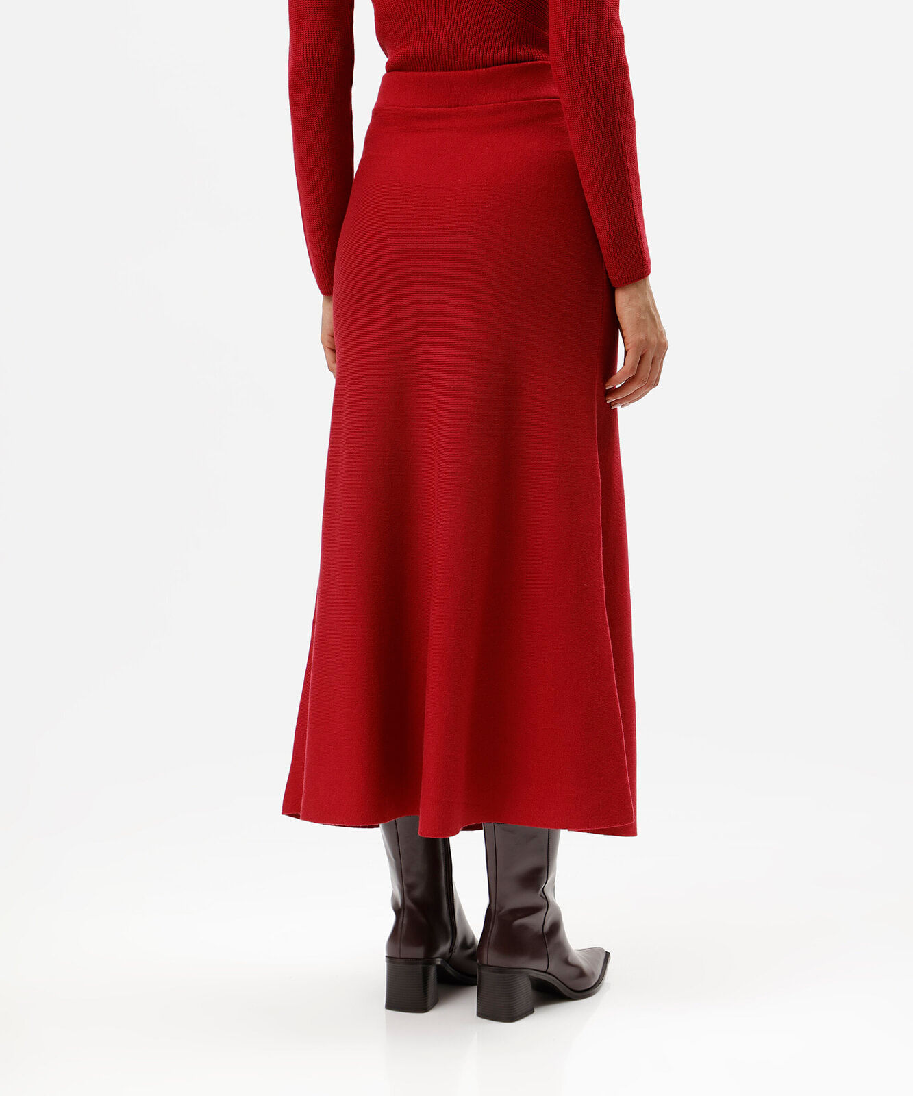 saia midi evasê feminina de tricot cós elástico vermelha