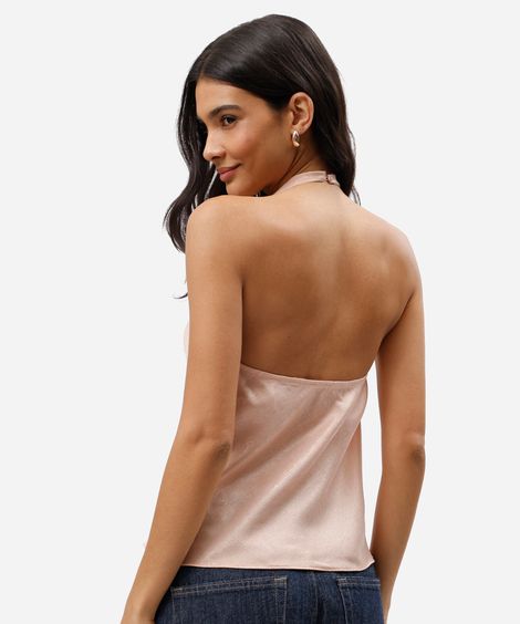 blusa frente única feminina decote degagê acetinada rosa