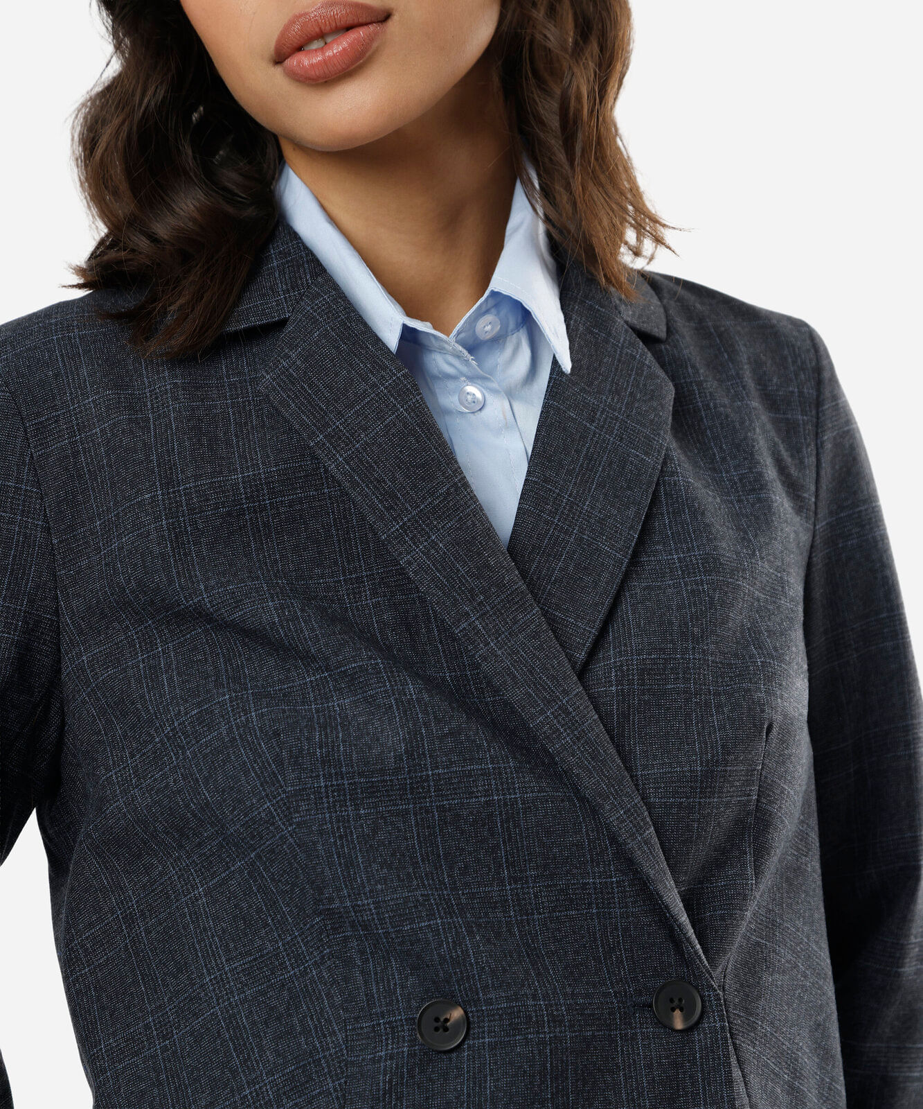 blazer de alfaiataria cropped feminino xadrez azul