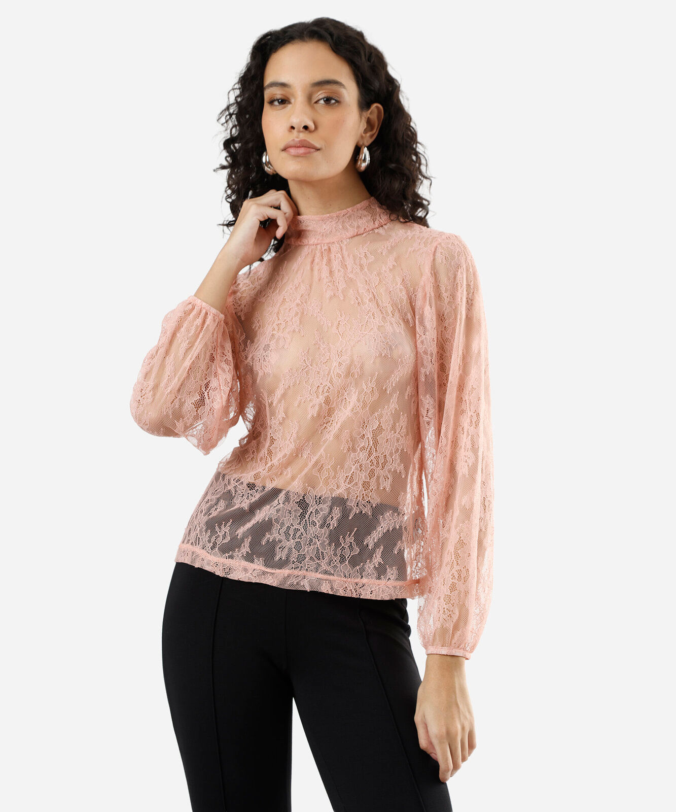bata feminina de renda gola alta com amarração rosa