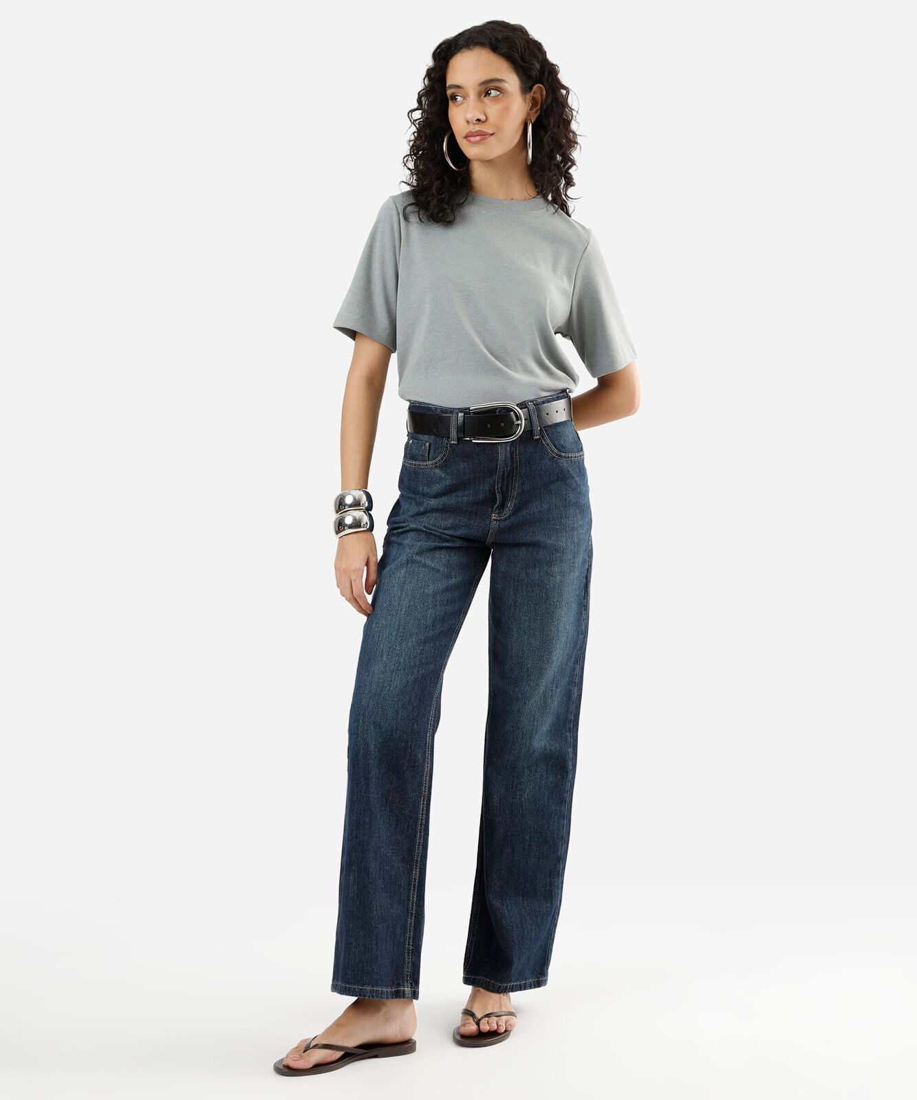 calça wide leg slim feminina jeans cintura alta azul