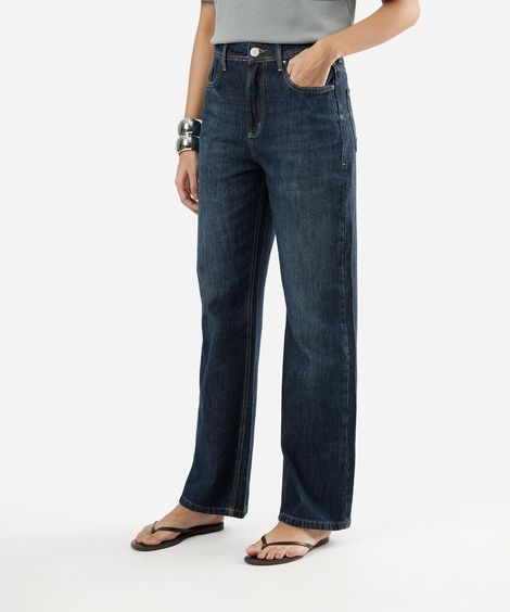 calça wide leg slim feminina jeans cintura alta azul
