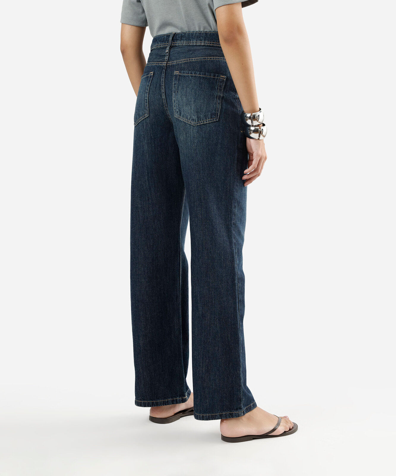calça wide leg slim feminina jeans cintura alta azul