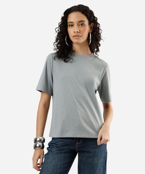 camiseta feminina de algodão peruano oversized com recorte cinza