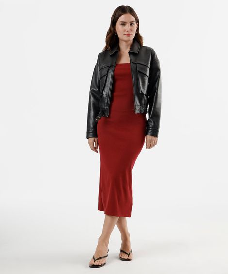vestido midi sem alça canelado feminino de algodão vermelho